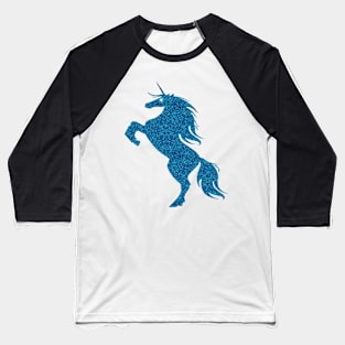 Blue Faux Glitter Magical Rearing Unicorn Baseball T-Shirt